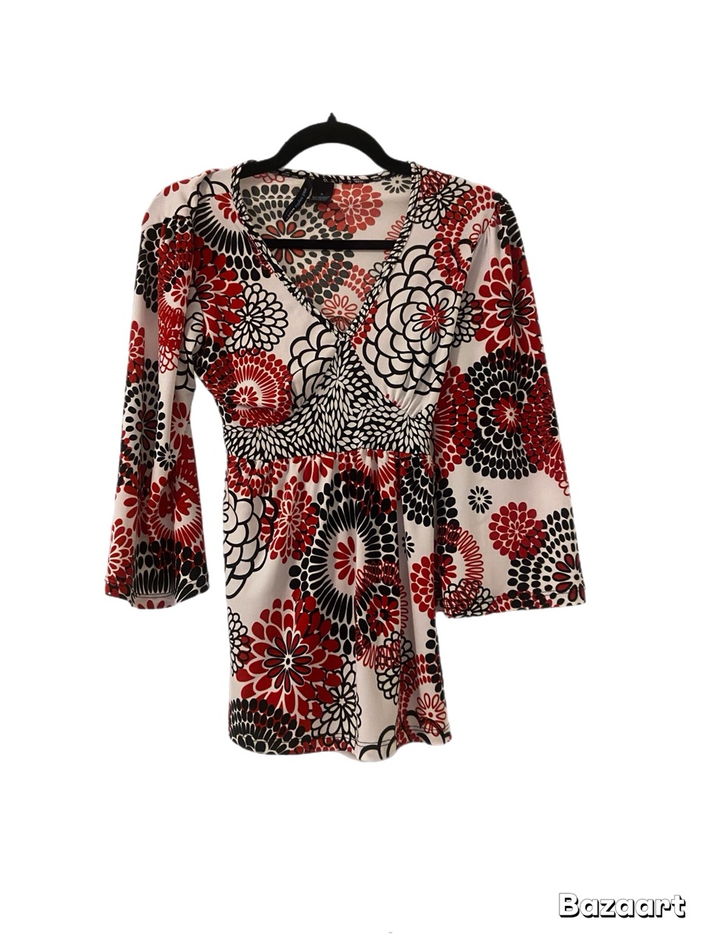 Saint Tropez West Red, Black & Cream Floral V-Neck Tunic